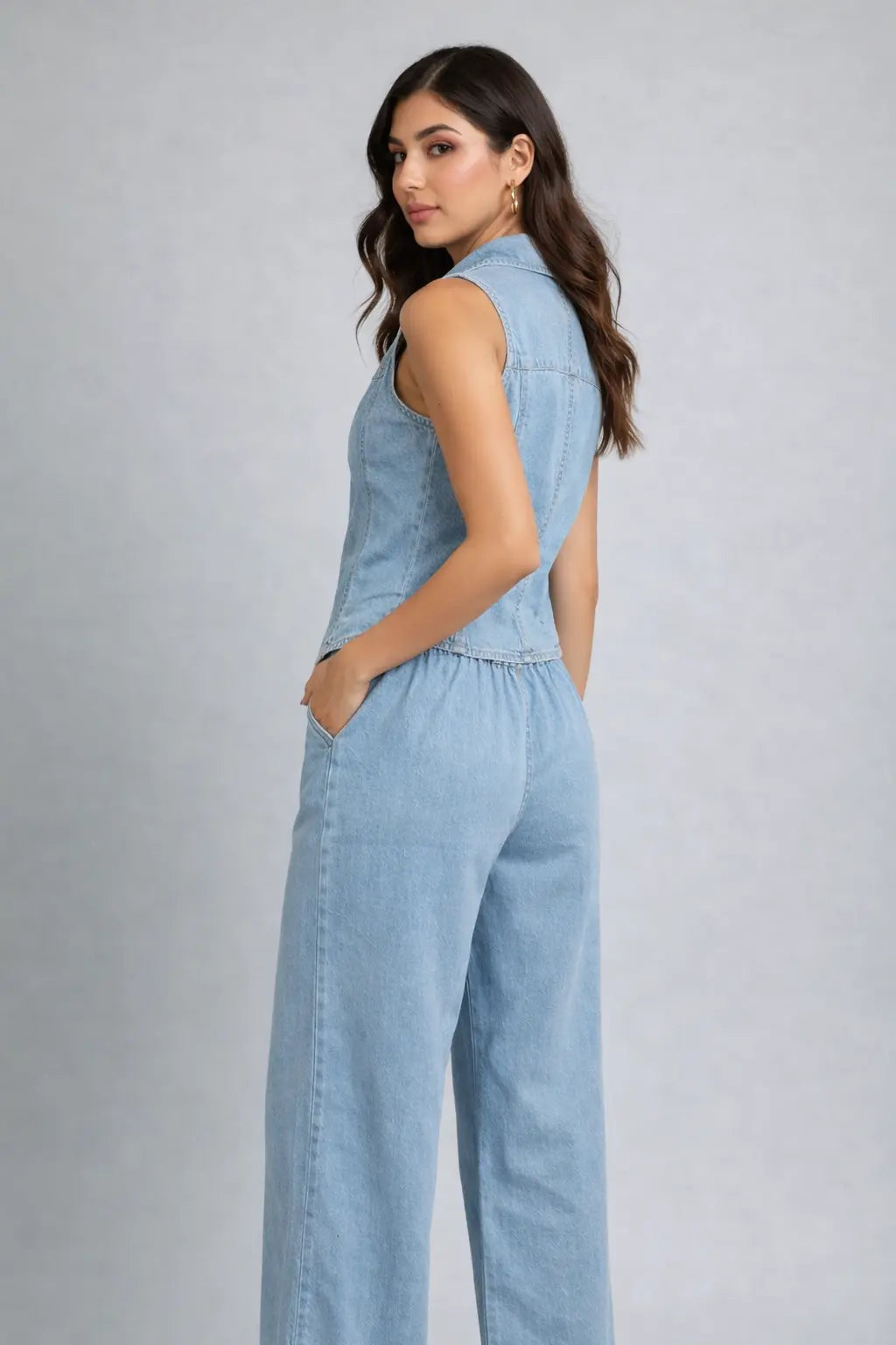 Azure Chic Cotton Denim Co-Ord Set