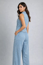 Azure Chic Cotton Denim Co-Ord Set