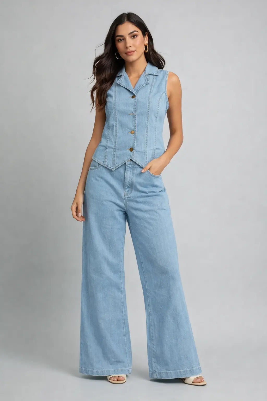 Azure Chic Cotton Denim Co-Ord Set