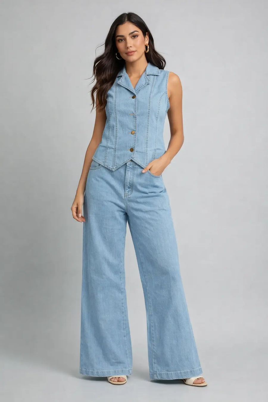 Azure Chic Cotton Denim Co-Ord Set