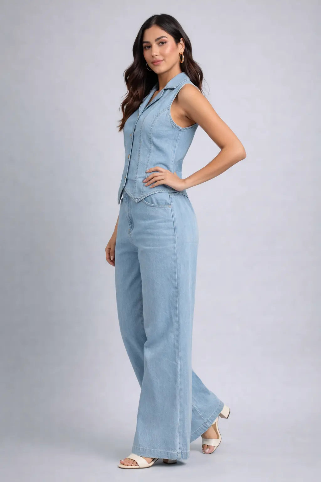 Azure Chic Cotton Denim Co-Ord Set
