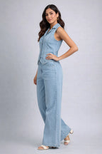 Azure Chic Cotton Denim Co-Ord Set
