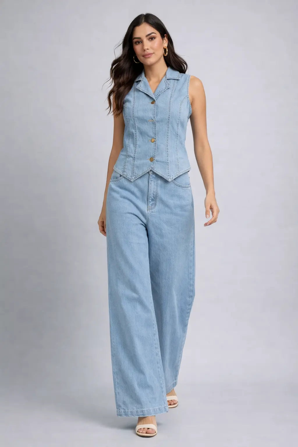 Azure Chic Cotton Denim Co-Ord Set