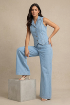 Azure Chic Cotton Denim Co-Ord Set