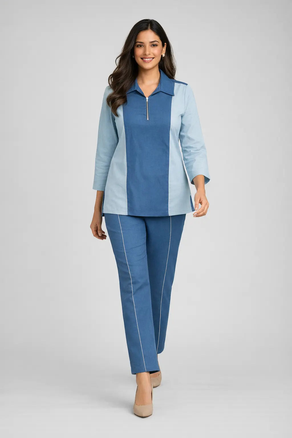 Elegant Dual-Tone Cotton Linen Co-Ord Set