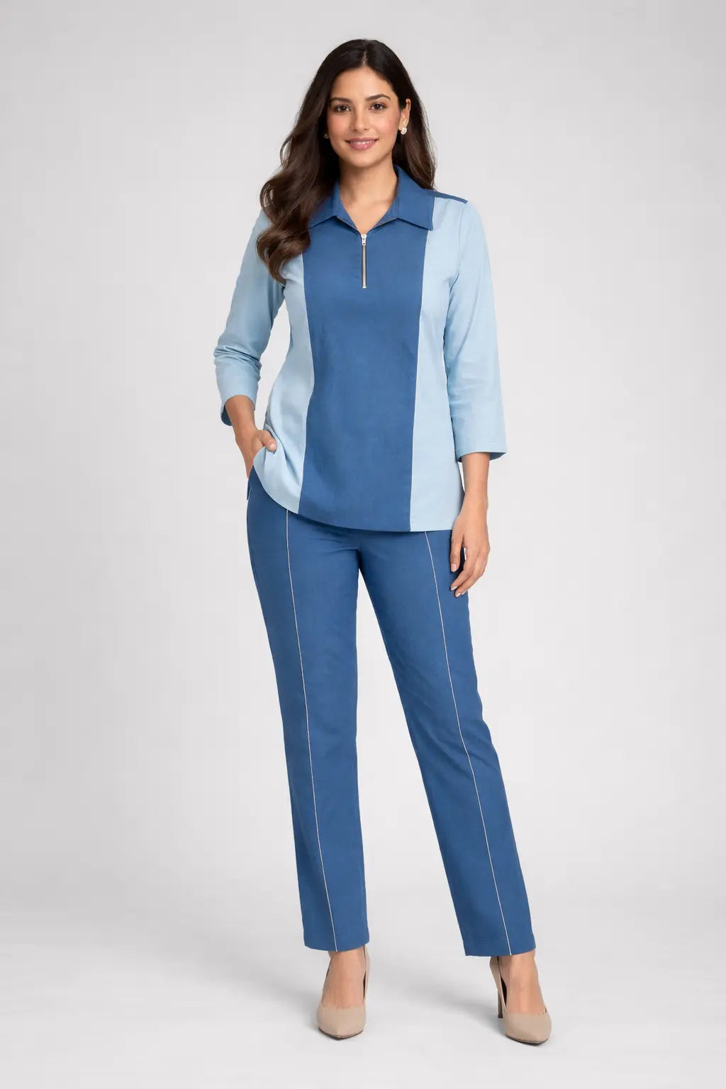 Elegant Dual-Tone Cotton Linen Co-Ord Set