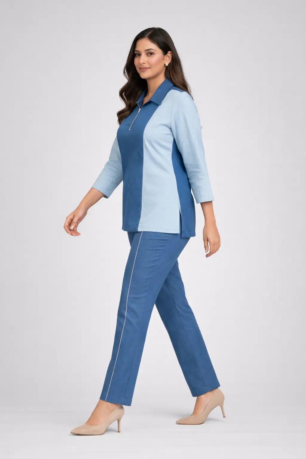 Elegant Dual-Tone Cotton Linen Co-Ord Set