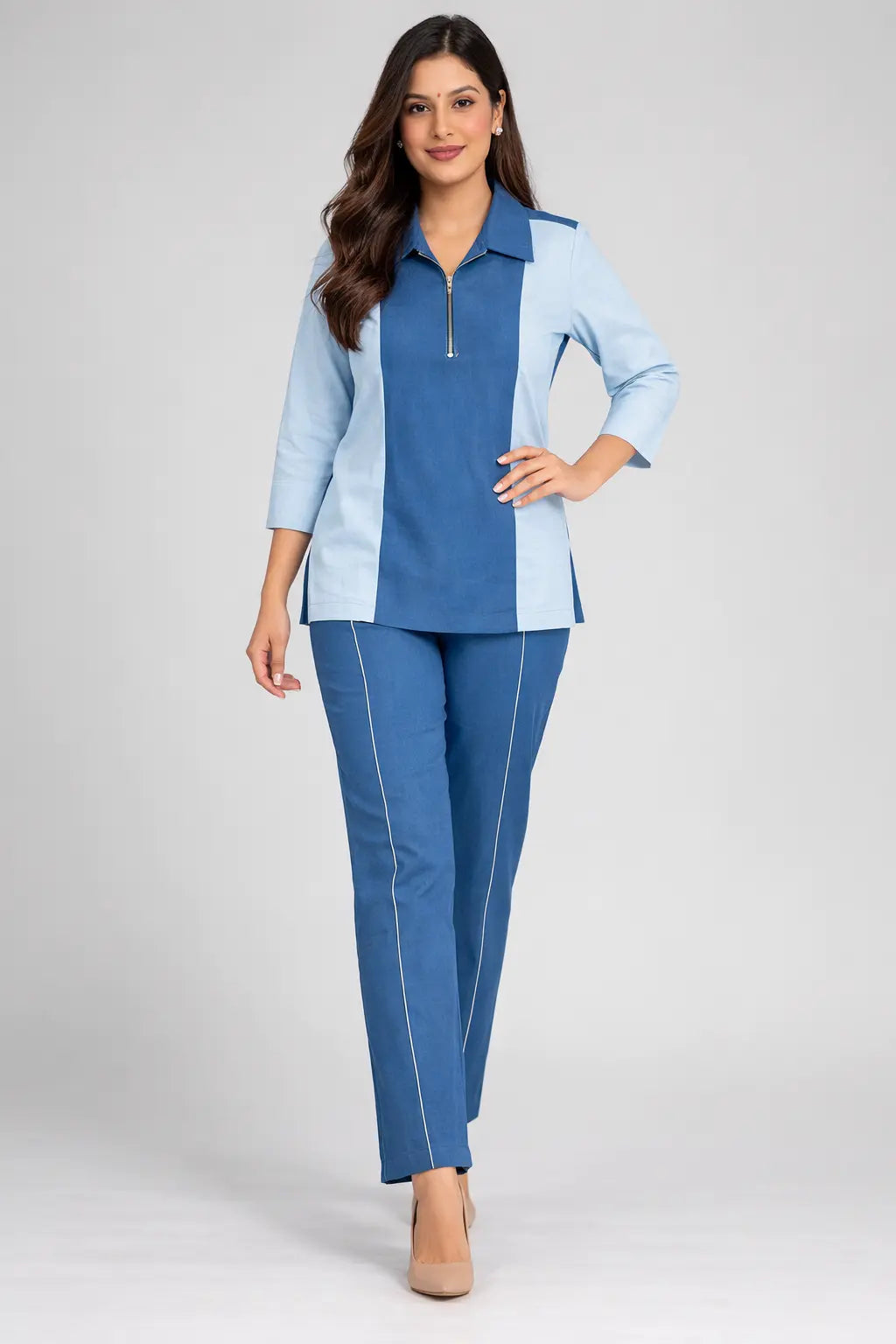 Elegant Dual-Tone Cotton Linen Co-Ord Set