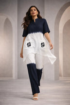 Elegant Indigo Ombre Cotton Linen Co-Ord Set with Designer Pockets