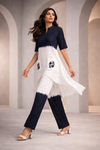 Elegant Indigo Ombre Cotton Linen Co-Ord Set with Designer Pockets