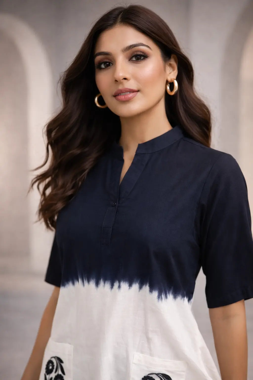 Elegant Indigo Ombre Cotton Linen Co-Ord Set with Designer Pockets