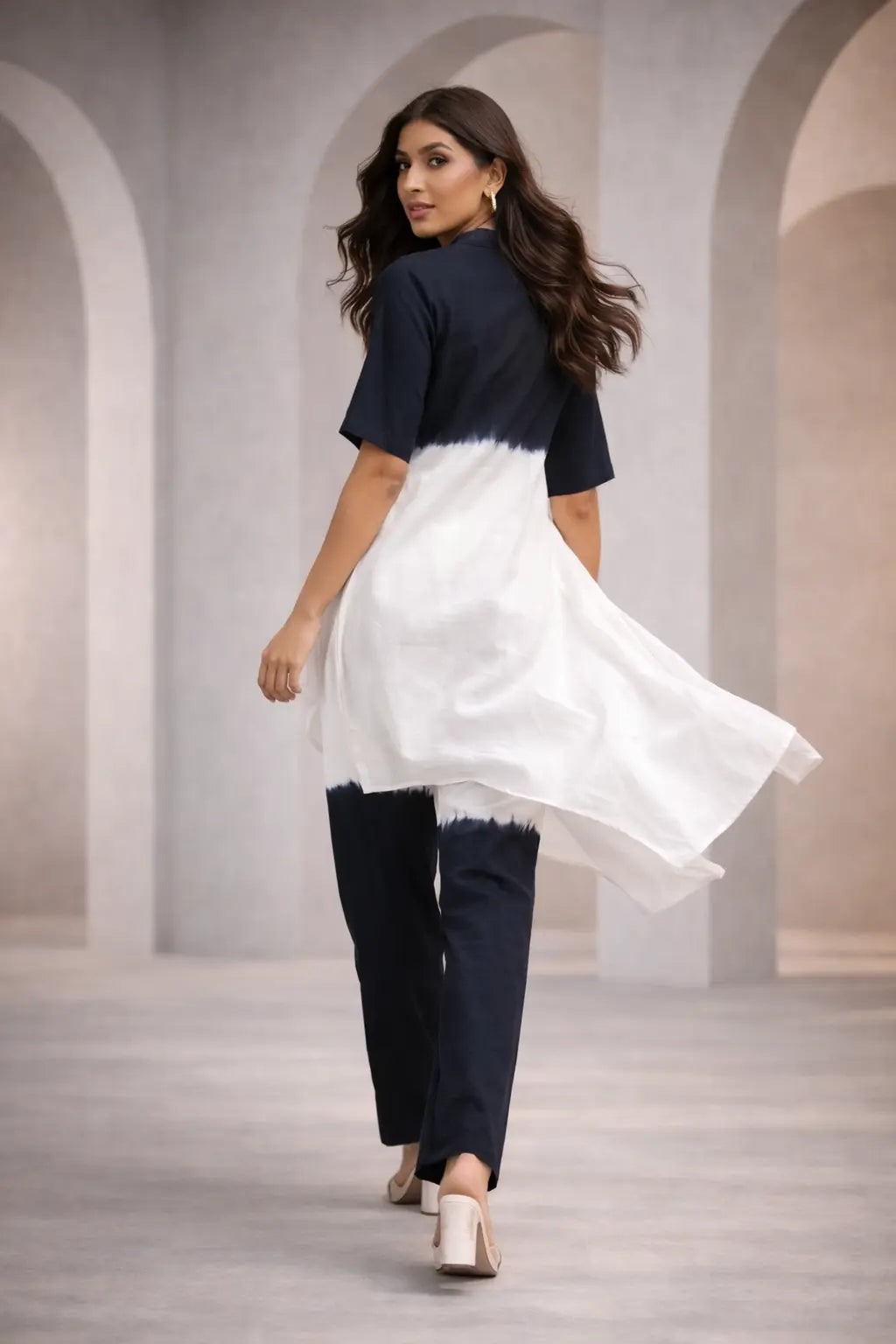 Elegant Indigo Ombre Cotton Linen Co-Ord Set with Designer Pockets