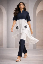 Elegant Indigo Ombre Cotton Linen Co-Ord Set with Designer Pockets