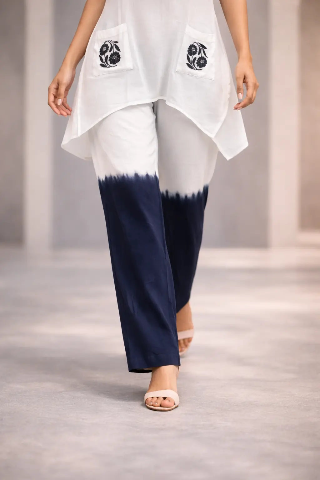 Elegant Indigo Ombre Cotton Linen Co-Ord Set with Designer Pockets