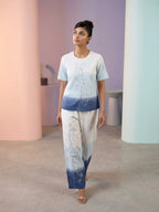 Elegant Tri-Color Ombre Cotton Linen Co-Ord Set with Floral Embroidery
