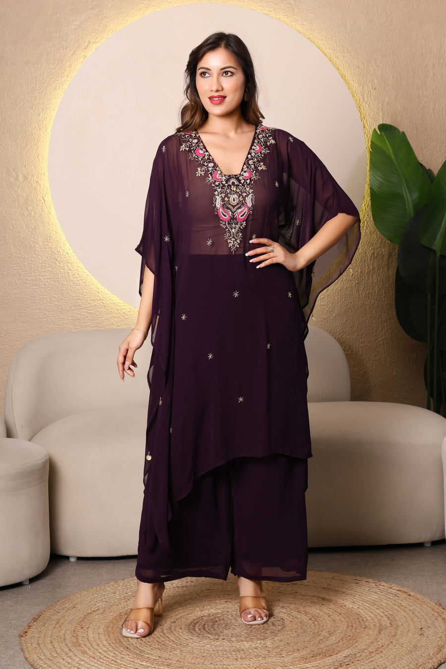 Royal Wine Pure Georgette Kaftan Set