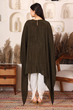 Olive green embellished kaftan top with white dhoti