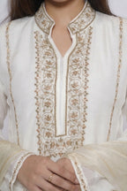 Ivory White Mul Chanderi Zardozi Embroidered Straight Suit