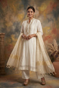 Ivory White Mul Chanderi Zardozi Embroidered Straight Suit
