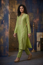 Pistachio Green Mul Chanderi Zardozi Embroidered Straight Suit Set