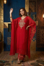 Zaria Pure Georgette Zardozi Kaftan Set - Classic Red