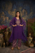 Zaria Pure Georgette Zardozi Kaftan Set- Deep Purple