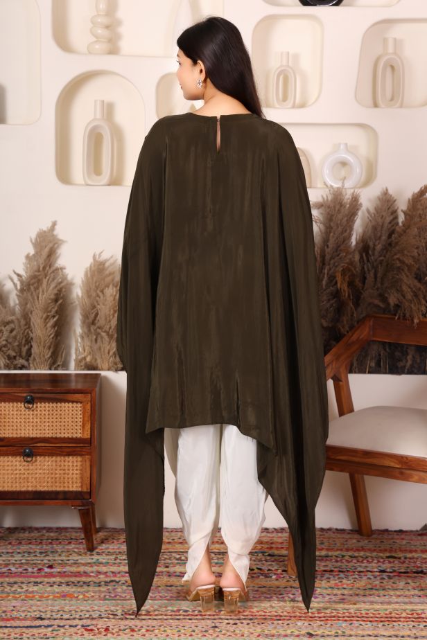 Olive Grace Asymmetric Kaftan & Dhoti Set - Image 5