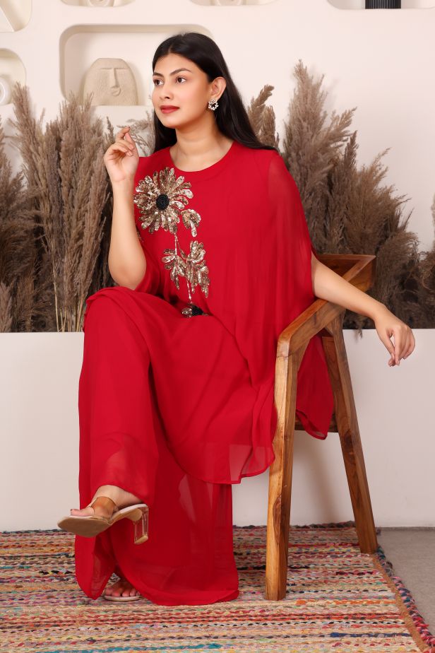 Floral Sequin Georgette Kaftan Co-ord Set