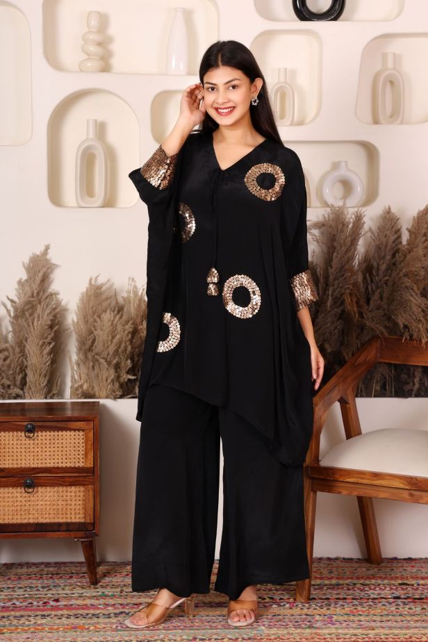 Black Regal Sequin Crepe Kaftan Co-ord Set - Image 5