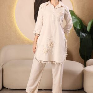 “Ivory Bloom” Cotton-Linen Co-ord Set