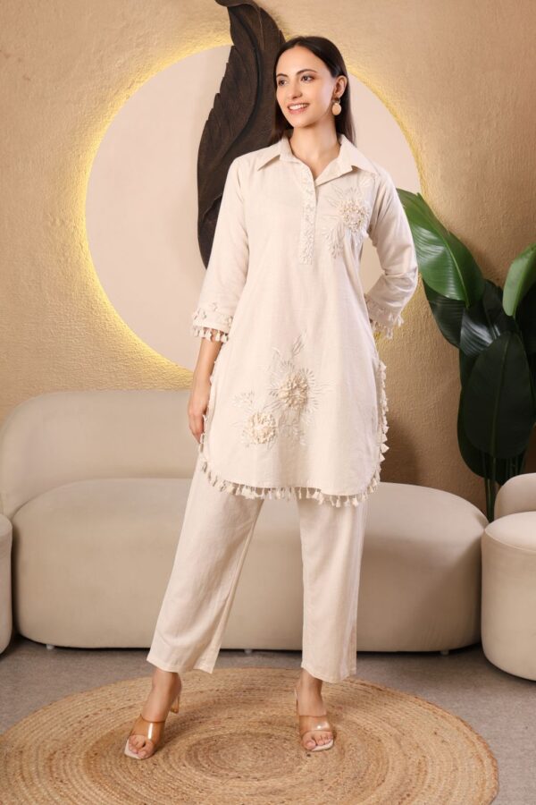 “Ivory Bloom” Cotton-Linen Co-ord Set