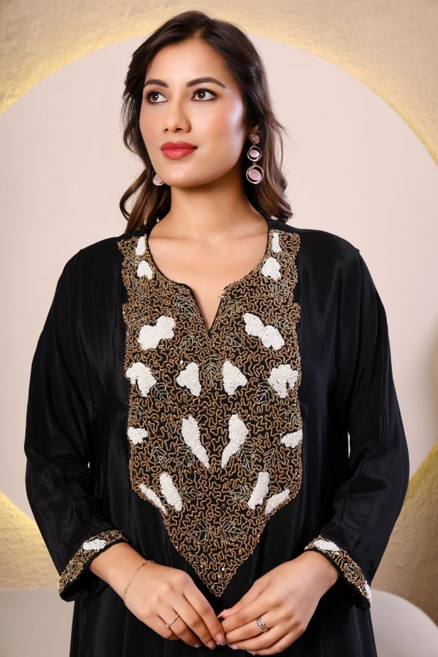 Midnight Glow Black Crepe Cord Set – Cutdana Embellished Elegance - Image 3