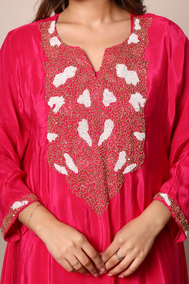 Ruby Radiance Crepe Coord Set – Cutdana Embellished Kaftan Style - Image 2