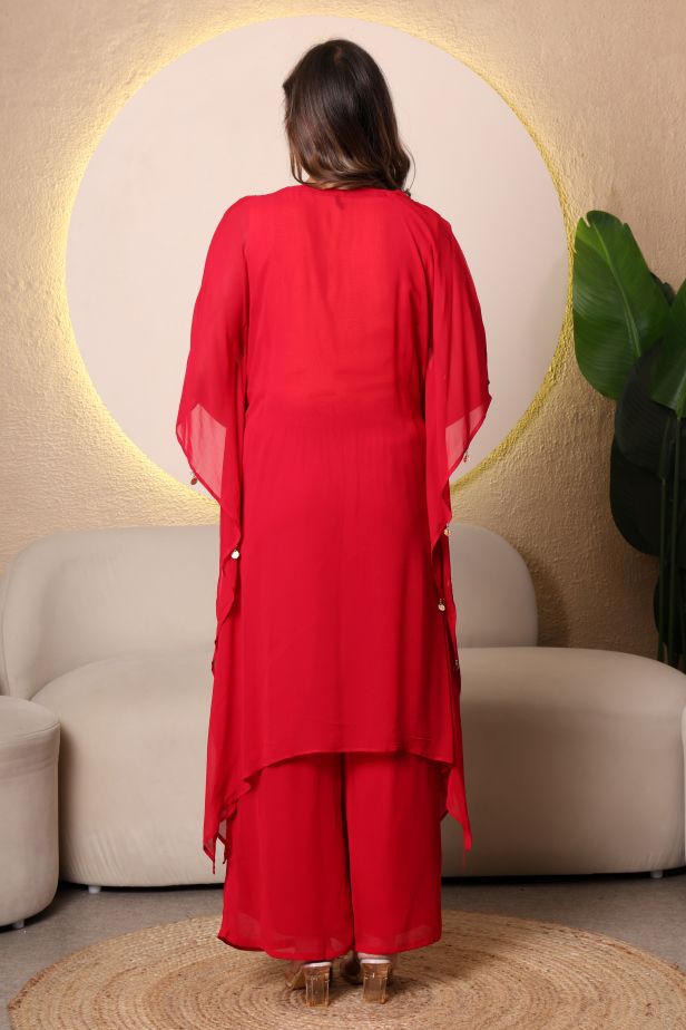 Festive Red Pure Georgette Kaftan Set – Cutdana & Thread Embroidery - Image 6