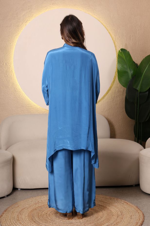 Soft Blue Crepe Coord Set – Sequins & Kudi Boho Embroidery - Image 6