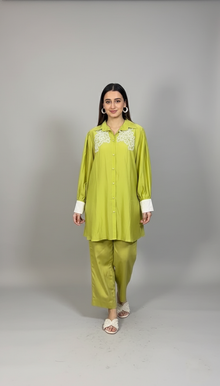 Pure Mul Chanderi Co-ord Set with Exquisite Pearl Hand Embroidery