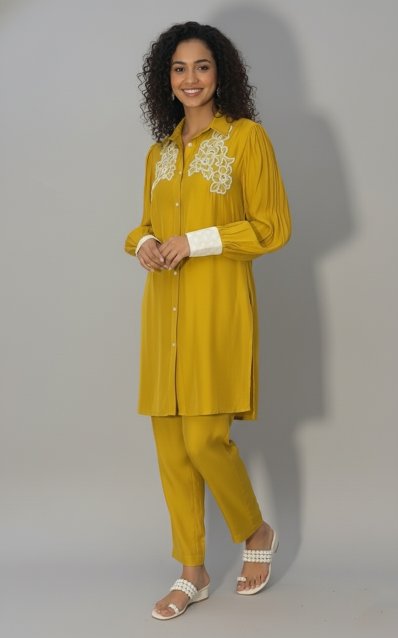 Pure Mul Chanderi Co-ord Set with Exquisite Pearl Hand Embroidery