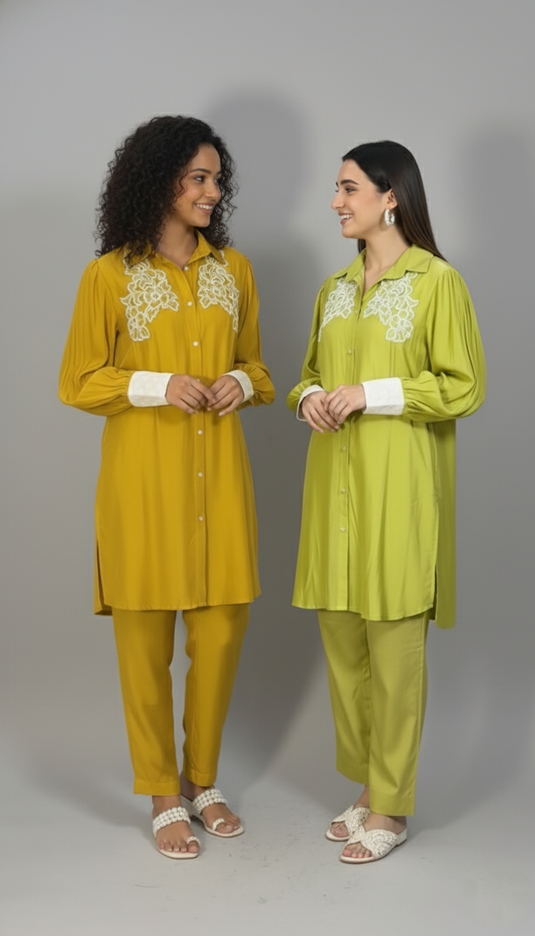 Pure Mul Chanderi Co-ord Set with Exquisite Pearl Hand Embroidery - Image 6