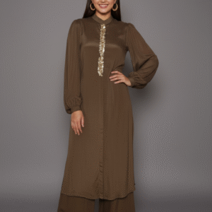 Pearl-Sequin Zardozi Kurti & Crepe Pants Set